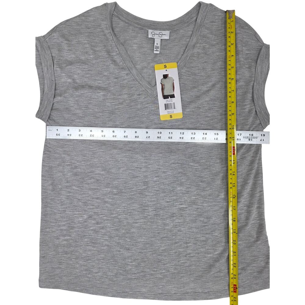 Jessica Simpson Heather Gray V-Neck Rolled Sleeve T-Shirt - Picture 9 of 9